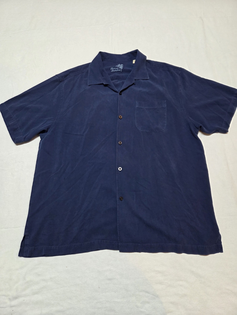 Tommy Bahama Navy Short-Sleeve Camp Collar Button-Up Shirt 100% Silk Size XL